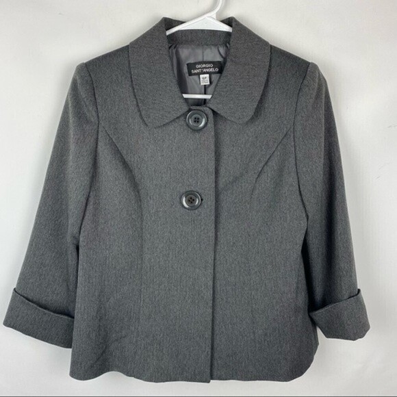 Giorgio Sant' Angelo Blazer Womens Size 6 Petite Gray Button Front 3/4 Sleeve - Picture 2 of 10